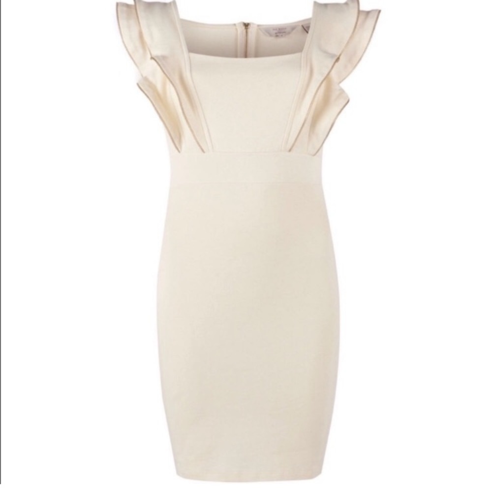 Ivory Ruffle Sleeve Zipper Detail IMMEY Bodycon cotton mini dress Size 2